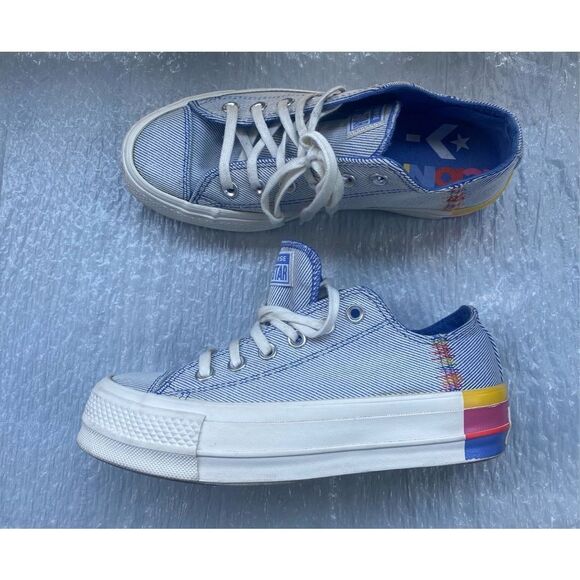 CONVERSE Women’s CTAS LIFT OX OZONE BLUE RAINBOW 564993C Sz 6.5 US - Picture 2 of 11